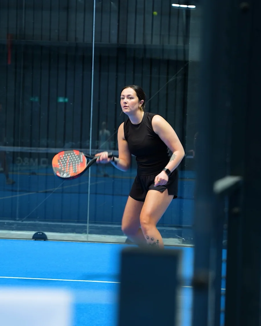 A colleague mid-rally at the Leadly padel day