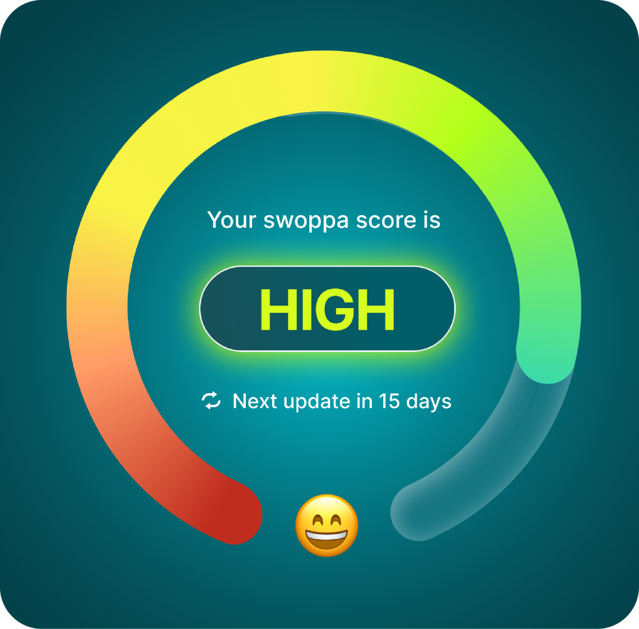 The swoppa app showing a High swoppa score